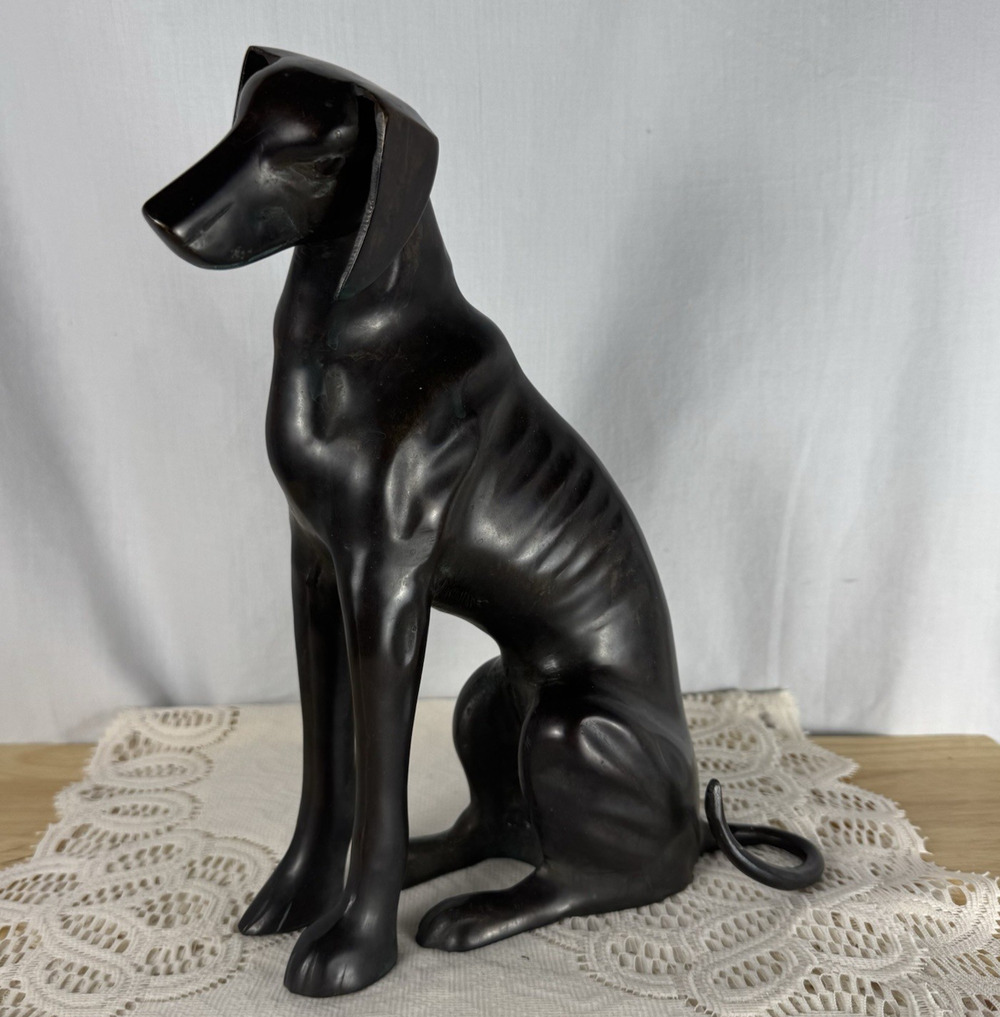 Greyhound Whippet Dog Statue Large Rare Bronze Brass Vintage Art Deco Sculpture